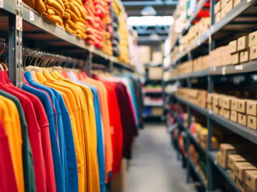 apparel and footwear stock in distribution cneter